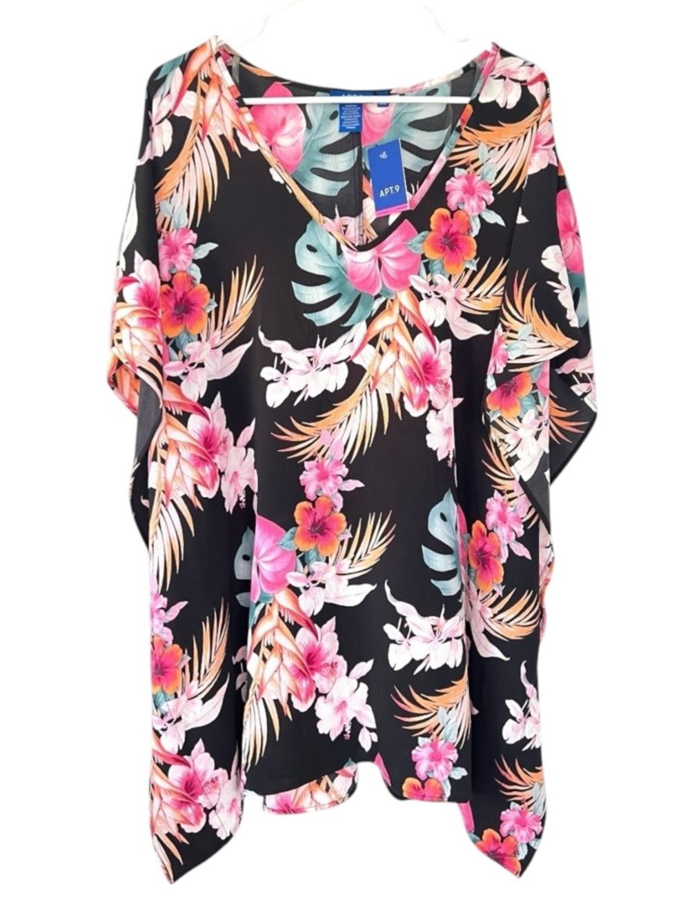 Apt. 9 Tropical Floral Black Caftan Style Swimsuit Coverup Size XXL